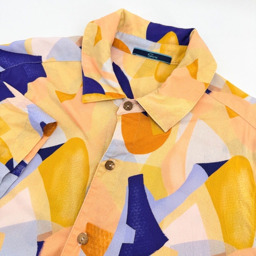 Shore Brand Shirt Mens L Yellow Abstract Print‎ Short Sleeve Casual Beachy 42x30